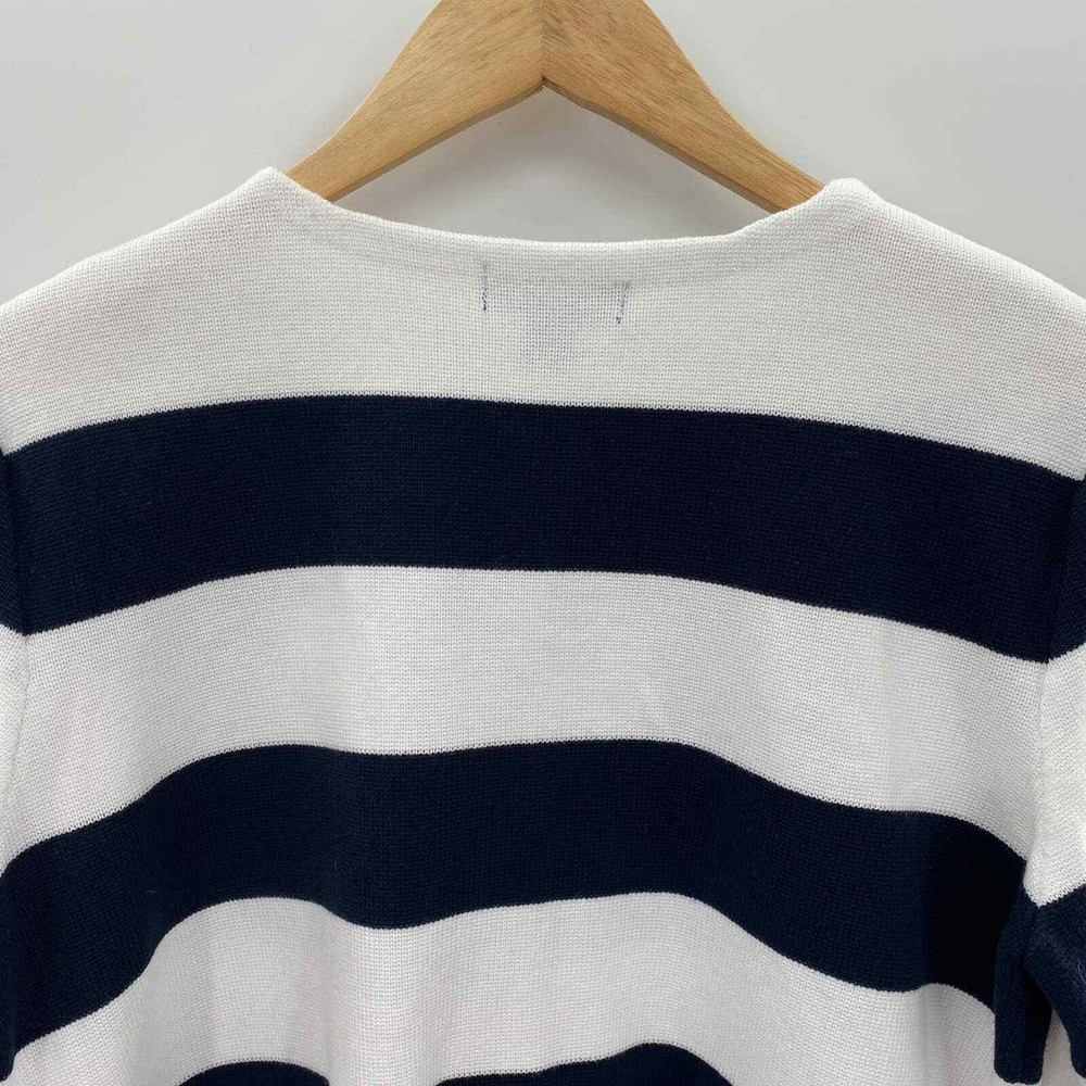 Chaps Cardigan Sweater Petite Medium White Blue Nautical Pockets Button Front - Picture 8 of 8